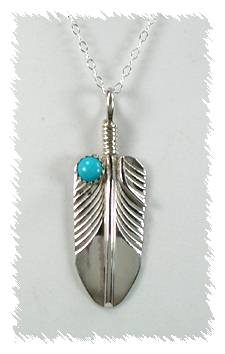 Hand made Native American Indian Jewelry; Navajo Sterling Silver Feather