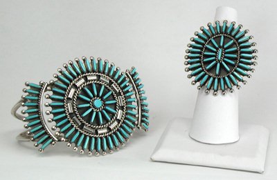 Native American Zuni Indian Needlepoint turquoise bracelet and ring
