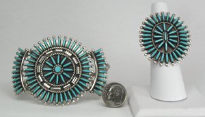 Native American Zuni Indian Needlepoint turquoise bracelet and ring