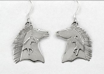 Native American Navajo Indian sterling silver horse head necklace and earrings set