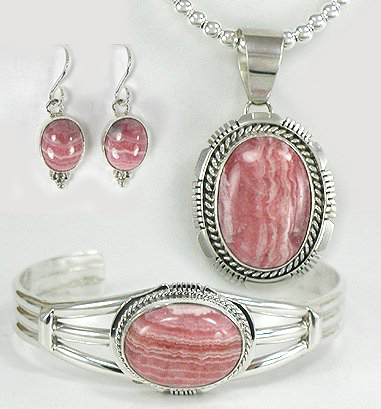 Native American Navajo Rhodochrosite  pendant bracelet set