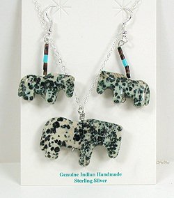 Navajo  Sterling Silver Stone fetish pendant and earrings