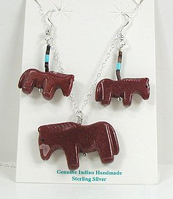 Navajo  Sterling Silver Stone fetish pendant and earrings