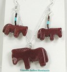 Navajo Sterling Silver and stone horse fetish pendant and earrings