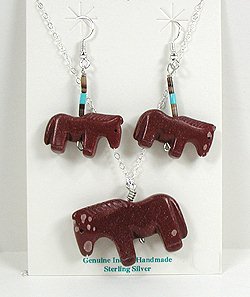 Navajo  Sterling Silver Stone fetish pendant and earrings
