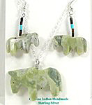 Navajo Sterling Silver and stone horse fetish pendant and earrings