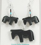 Navajo Sterling Silver and stone horse fetish pendant and earrings