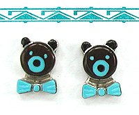Navajo  Sterling Silver turquoise bow tie bear pendant and earrings