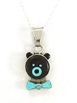 Navajo  Sterling Silver turquoise bow tie bear pendant and earrings