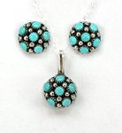 Navajo  Sterling Silver turquoise bow tie bear pendant and earrings