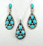 Navajo  Sterling Silver turquoise bow tie bear pendant and earrings