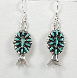 Native American Zuni Indian Needlepoint turquoise squash blossom necklace and earrings