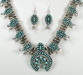 Native American turquoise squash blossom necklace and earrings set
