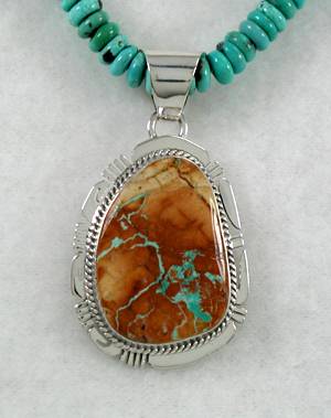 Tuquoise Mountain Bracelet and Pendant set made by Native American Indians, Sterling Silver