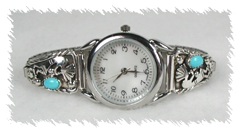 Hand made Native American Indian Jewelry; Santo Domingo Pueblo Sterling Silver Watch