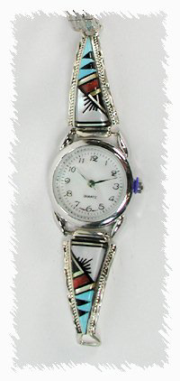 Hand made Native American Indian Jewelry; Zuni Sterling Silver Watch