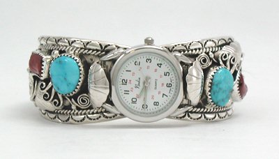 Hand made Native American Indian Jewelry; Zuni Sterling Silver Watch