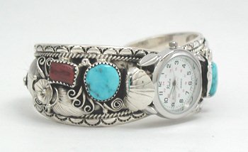 Hand made Native American Indian Jewelry; Zuni Sterling Silver Watch
