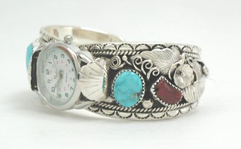 Hand made Native American Indian Jewelry; Zuni Sterling Silver Watch