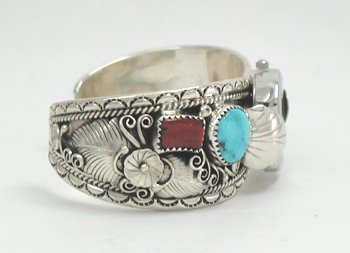 Hand made Native American Indian Jewelry; Zuni Sterling Silver Watch