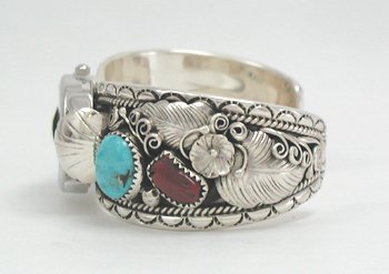 Hand made Native American Indian Jewelry; Zuni Sterling Silver Watch