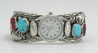 Hand made Native American Indian Jewelry; Zuni Sterling Silver Watch