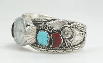 Hand made Native American Indian Jewelry; Zuni Sterling Silver Watch