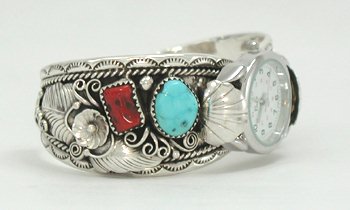 Hand made Native American Indian Jewelry; Zuni Sterling Silver Watch