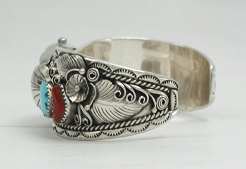 Hand made Native American Indian Jewelry; Zuni Sterling Silver Watch