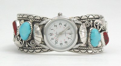 Hand made Native American Indian Jewelry; Zuni Sterling Silver Watch