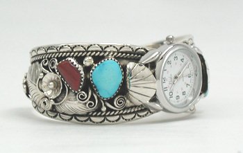 Hand made Native American Indian Jewelry; Zuni Sterling Silver Watch
