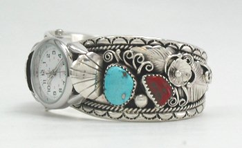 Hand made Native American Indian Jewelry; Zuni Sterling Silver Watch