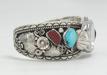 Hand made Native American Indian Jewelry; Zuni Sterling Silver Watch