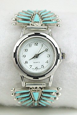 Hand made Native American Indian Jewelry; Zuni Sterling Silver Watch
