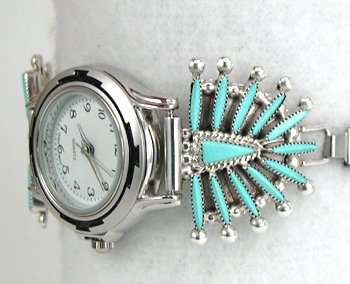 Hand made Native American Indian Jewelry; Zuni Sterling Silver Watch