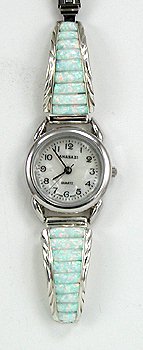 Hand made Native American Indian Jewelry; Navajo Sterling Silver  Opal cornrow Watch