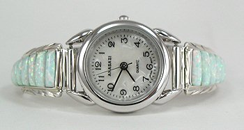Hand made Native American Indian Jewelry; Navajo Sterling Silver  Opal cornrow Watch