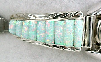 Hand made Native American Indian Jewelry; Navajo Sterling Silver  Opal cornrow Watch