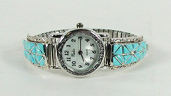 Hand made Native American Indian Jewelry; Zuni Sterling Silver Watch