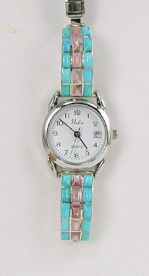 Hand made Native American Indian Jewelry; Zuni Sterling Silver Watch