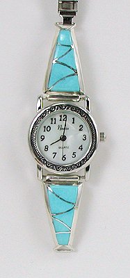 Hand made Native American Indian Jewelry; Zuni Sterling Silver Watch