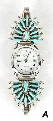 Hand made Native American Indian Jewelry; Zuni Sterling Silver Watch