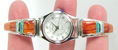 Hand made Native American Indian Jewelry; Navajo Sterling Silver Watch