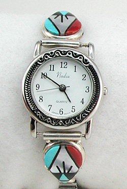 Native American Indian Jewelry; Zuni Sterling Silver Watch 