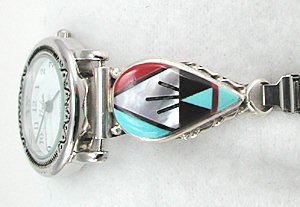 Native American Indian Jewelry; Zuni Sterling Silver Watch 