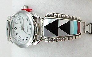 Native American Indian Jewelry; Zuni Sterling Silver Watch 
