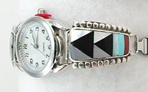 Native American Indian Jewelry; Navajo Sterling Silver watch bracelet
