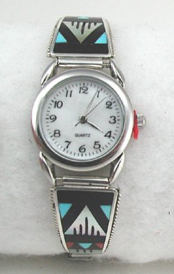 Native American Indian Jewelry; Zuni Sterling Silver Watch 