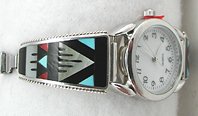 Native American Indian Jewelry; Navajo Sterling Silver watch bracelet