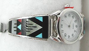 Native American Indian Jewelry; Zuni Sterling Silver Watch 